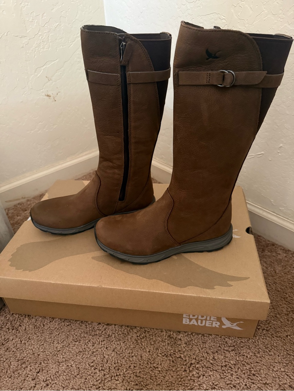 Eddie Bauer Brown Tall Zip Riding Boots with Buckle Detail